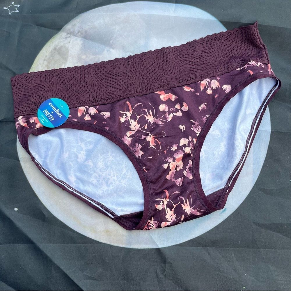 NWT 5/S Vanity Fair Plum Floral Lace Trim Panty Brief? Style Underwear